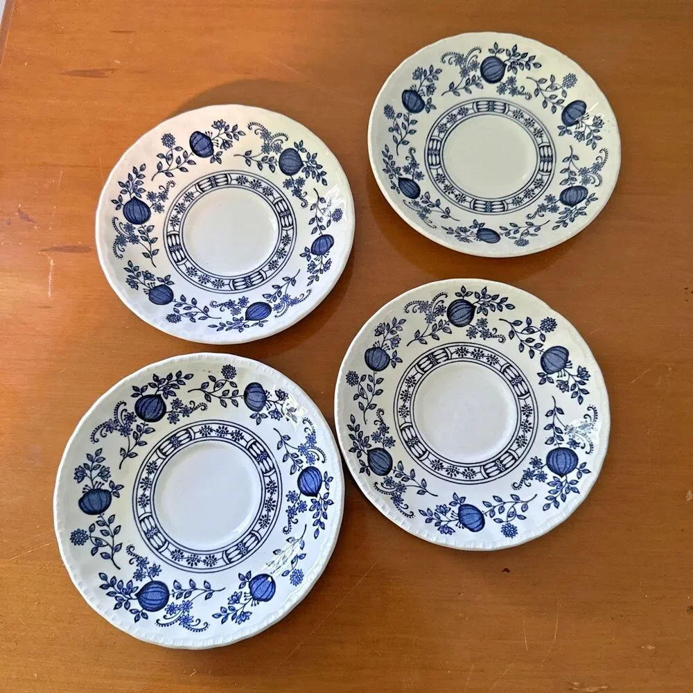 Enoch Wedgwood Tunstall Blue Heritage Blue Onion Cups & Saucers-Set of 4 Vintage